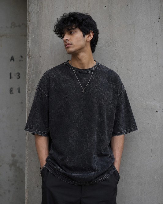 Plain Acid Washed Oversized Tee for Men